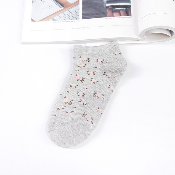Cute Little Floral Pattern Low-Top Shallow Mouth Socks Cotton Ladies Sailoat Socks(Grey)