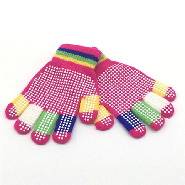 Two Pairs Winter Ski Non-slip Knitted Warm Finger Gloves Children Gloves, Suitable Age:5-8 Years Old(Rose Red)