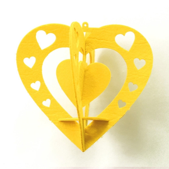 Classroom Decoration Non-woven Heart Three-dimensional Wicker Pendant, Size: 15cm (Yellow)