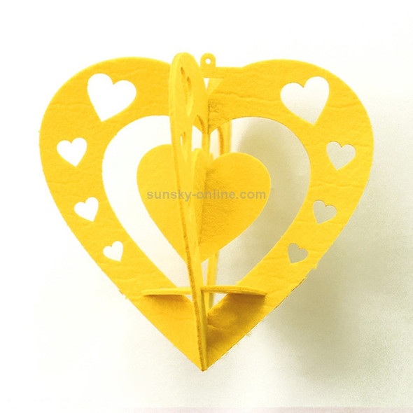 Classroom Decoration Non-woven Heart Three-dimensional Wicker Pendant, Size: 15cm (Yellow)