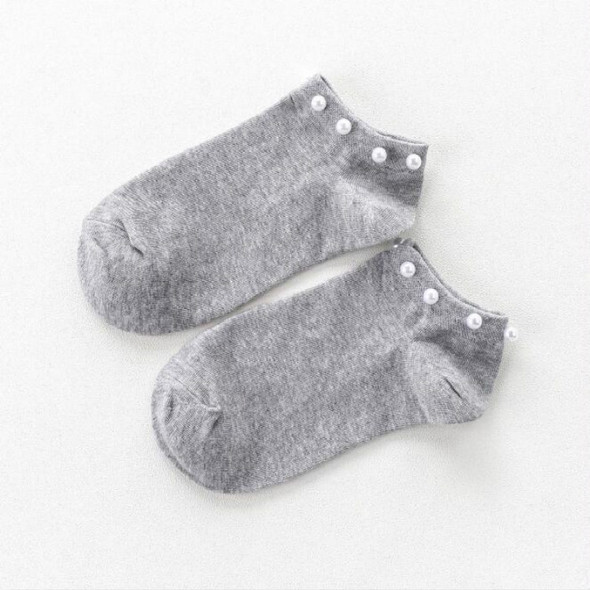 Ladies Short Socks Candy Color Socks Cotton Lovely Shiny Pearl Socks(Grey)