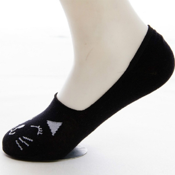 2 PCS Cartoon Cat Cotton Invisible Socks Shallow Mouth Silicone Sailboat Socks, Size:One Size(Black)