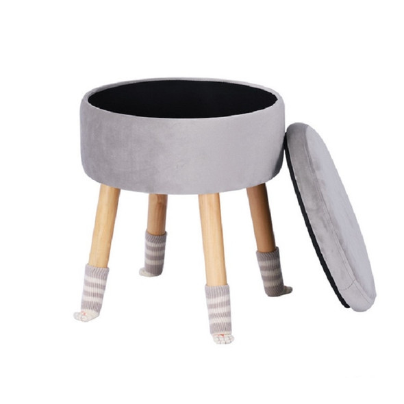 Modern Flannel Solid Wood Stool Thickened Small Stool Living Room Storage Stool(Light Gray)