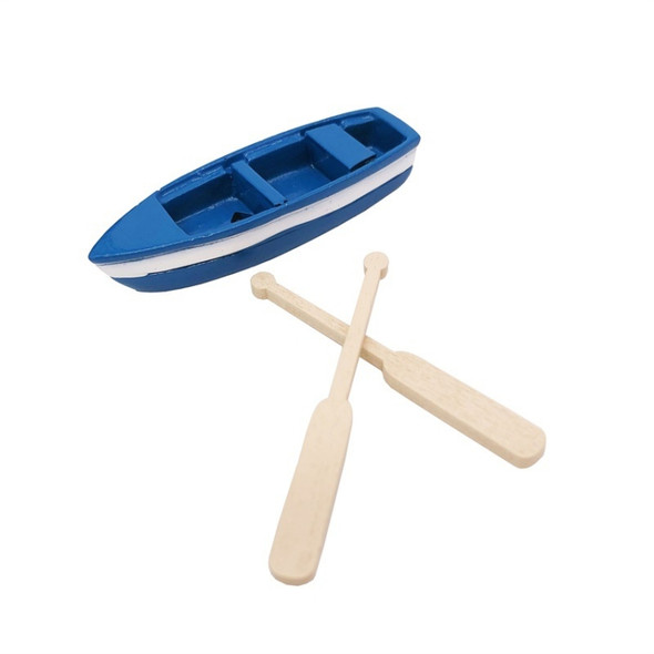 Mini Resin Boat Scull Model Ocean Beach Micro Landscape Decoration(Blue )