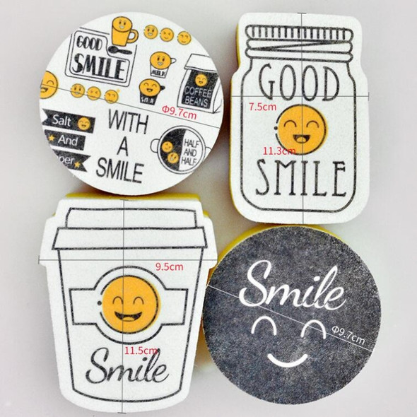 4 PCS/Set Cartoon Smiley Dishwashing Sponge Wipe Kitchen Double-sided Scouring Pad, Style:Sponge Wipe