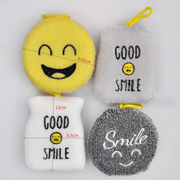 4 PCS/Set Cartoon Smiley Dishwashing Sponge Wipe Kitchen Double-sided Scouring Pad, Style:Acupuncture Rub