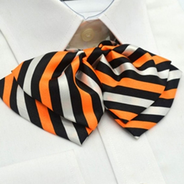 Women Professional Bow Tie Striped Polyester Bow-knot Bow Tie(H10 Orange Black)