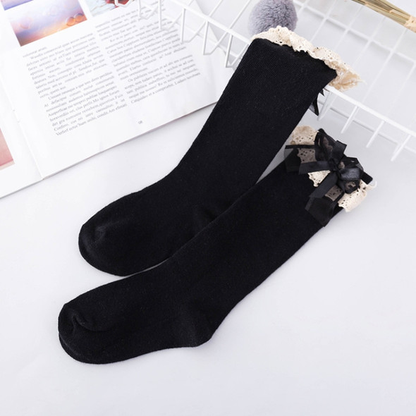 Lace Bow Princess Socks Cotton Girl High Knee Socks, Size:S(Black)