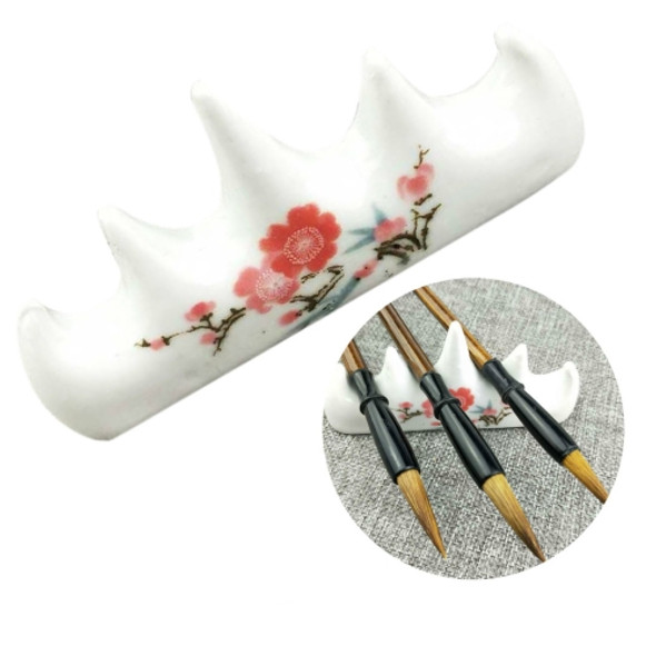 Ceramic Calligraphy Supplies Five Fngers Plum Pattern Brush Pen Holder, Size:10×4.5×2cm
