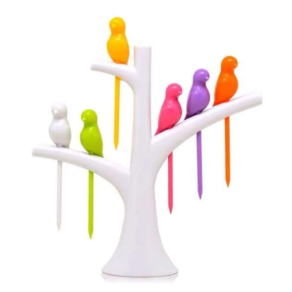 Creative Fashion Treetop Bracket Birdie Fruit Fork Set Environmentally Friendly Easy to Place Fruit Sign(White)