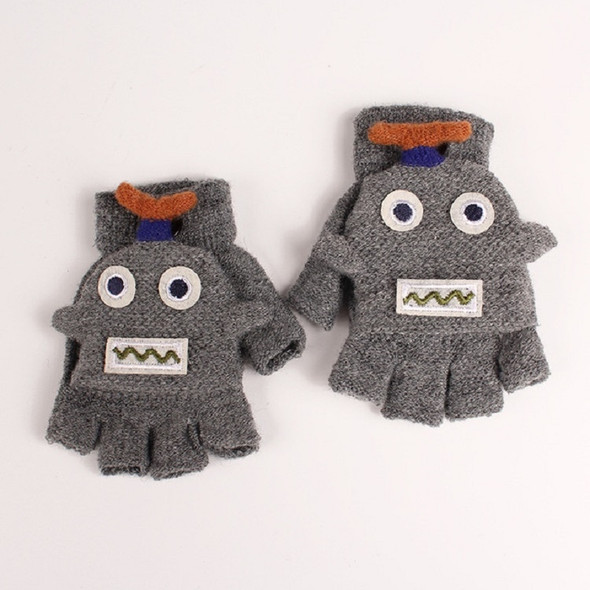 Winter Dual-use Cartoon Half Finger Flip Knitted Warm Children Gloves(Gray)