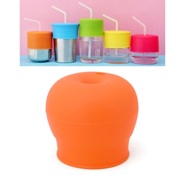 Straw Cup Lid Silicone Leakproof Cup Lid for Children(Orange)