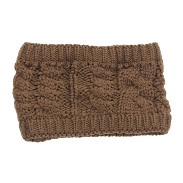 Women Autumn / Winter Topless Twist Knit Wool Warm Hat Headband Earmuffs(Khaki)