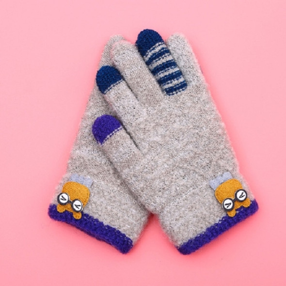 Winter Ski Gloves Cartoon Animal Knitted Wool Warm Finger Gloves Children Gloves, Size:One Size(Flax Gray)
