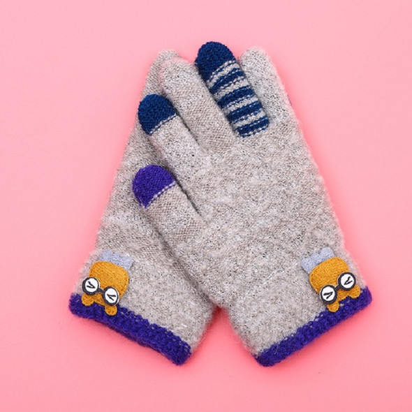 Winter Ski Gloves Cartoon Animal Knitted Wool Warm Finger Gloves Children Gloves, Size:One Size(Flax Gray)