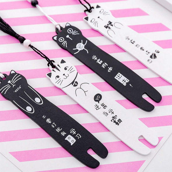 Cartoon Cat Wooden Bookmarks Creative Black White Color Bookmark(3)