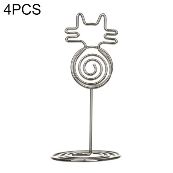 4 PCS Cartoon Cat Business Card Holder Metal Photo Clip Creative Desktop Note Clip(Silver)