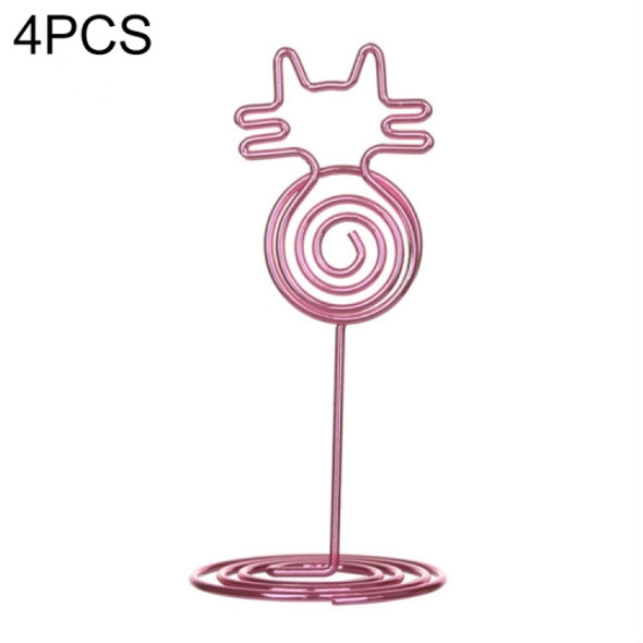 4 PCS Cartoon Cat Business Card Holder Metal Photo Clip Creative Desktop Note Clip(Pink)