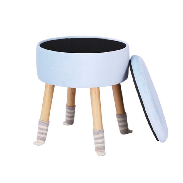 Modern Flannel Solid Wood Stool Thickened Small Stool Living Room Storage Stool(Cream Blue)