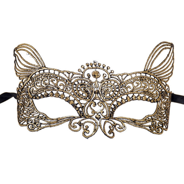 Halloween Masquerade Party Dance Sexy Lady Bronzing Lace Cat King Mask(Gold)