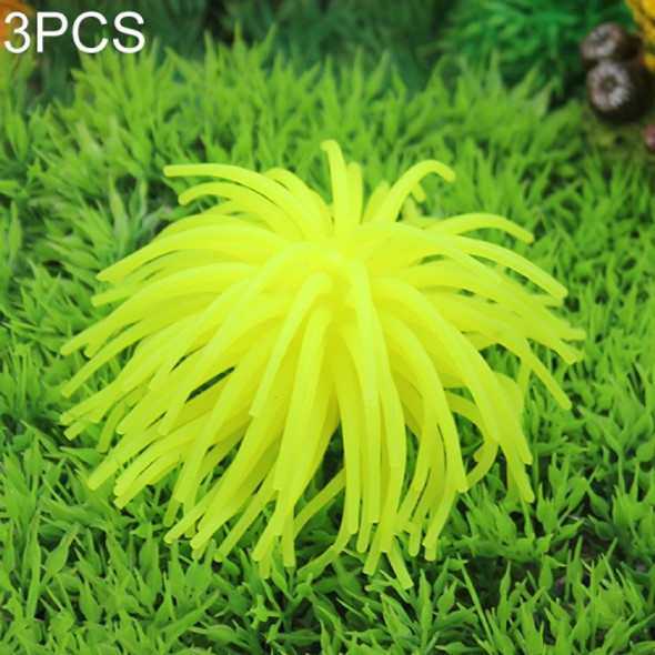 3 PCS Aquarium Articles Decoration TPR Simulation Sea Urchin Ball Coral, Size: S, Diameter: 7cm(Yellow)