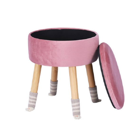 Modern Flannel Solid Wood Stool Thickened Small Stool Living Room Storage Stool(Dark Pink)