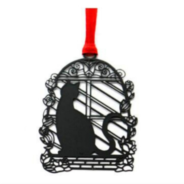 2 PCS Cartoon Envelope Sealing Sign Black Cat Metal Series Hollow Mini Bookmark(Bird Cage Cat)