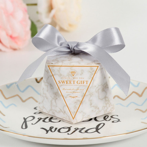 5 PCS Wedding Diamond Shaped Romantic Creative Wedding Supplies Wedding Candy Gift Box, Color:Marble-Silver Ribbon, Size:5.8×8×6cm