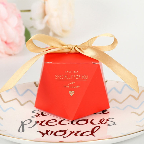 5 PCS Wedding Diamond Shaped Romantic Creative Wedding Supplies Wedding Candy Gift Box, Color:Red-Gold Ribbon, Size:5.8×8×6cm