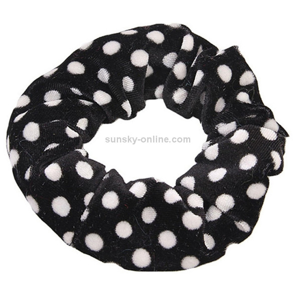 2 PCS Velvet Leopard Hair Ring Gold Velvet Headband Flannel Hair Band Hairball Hair Pocket Flower( Black and White dots)