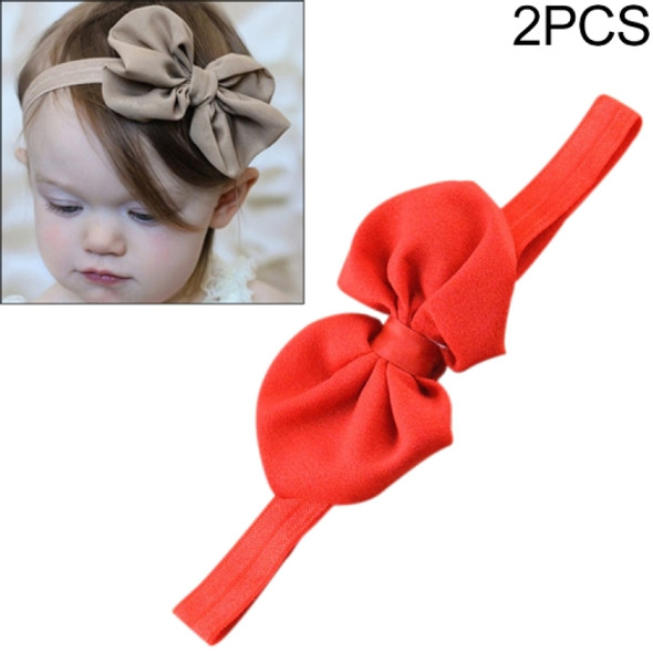 2 PCS Baby Headband Ribbon Chiffon Bow Children Hair Band Headwear(Red)