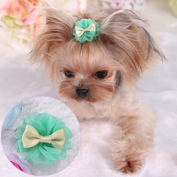 2 PCS Pet Hair Accessories Dog Headdress Lace Bow Hair Clip(Green)