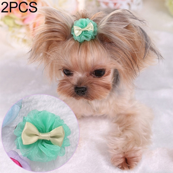 2 PCS Pet Hair Accessories Dog Headdress Lace Bow Hair Clip(Green)