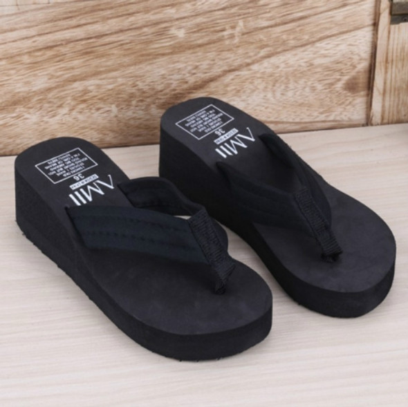 Sequin Slippers Wedge ith Flip Flops, Size:36(Black With Cloth)