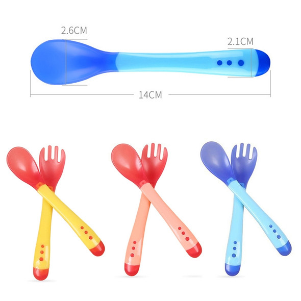 2 Set Baby Silicon Spoon Safety Temperature Sensing Baby Flatware Feeding Spoon(Yellow)