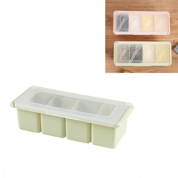 Kitchen Plastic Square Seasoning Box Condiment Bottle with Lid, Style:Four Grids(Green)