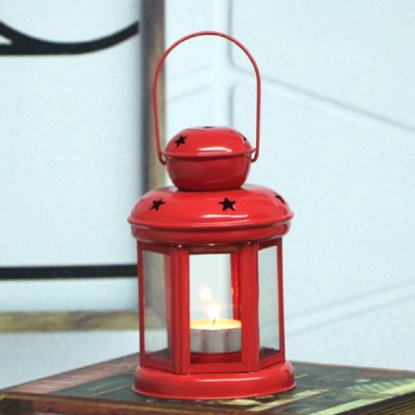 Hollow Star Iron Candle Holder Metal Crafts Portable Candle Holder Decoration(Red)