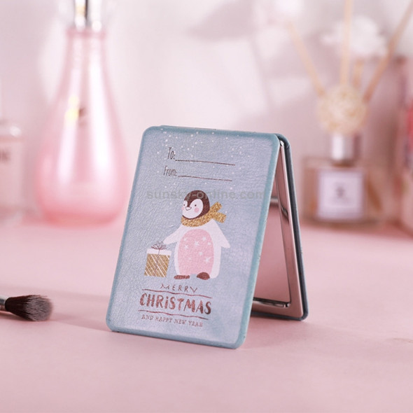 Portable Mini Princess Mirror Double-sided Glass Mirror Girl Folding Vanity Mirror(Square Penguin )
