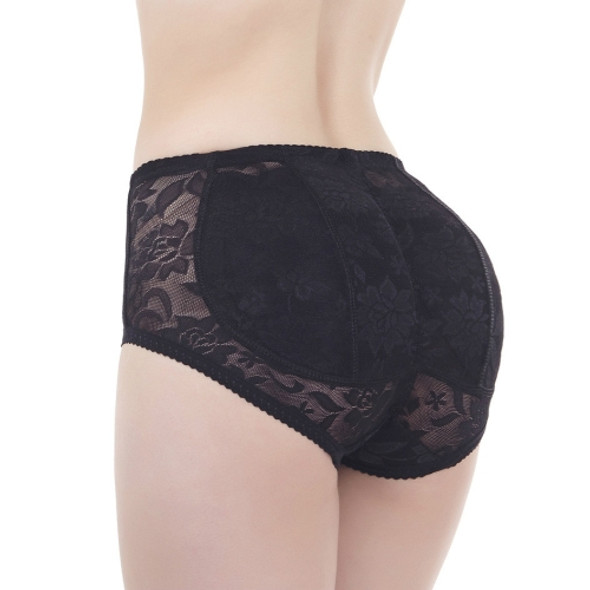 Lace Mid-waist Full Buttocks Fake Buttocks Beautiful Buttocks Panties, Size: XL(Black)