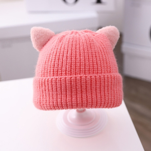 MZ9868 Double Horn Cartoon Baby Knitted Hat Autumn and Winter Woolen Hat, Size: One Size(Dark Pink)
