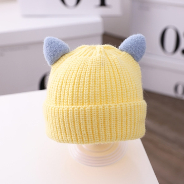 MZ9868 Double Horn Cartoon Baby Knitted Hat Autumn and Winter Woolen Hat, Size: One Size(Bright Yellow)