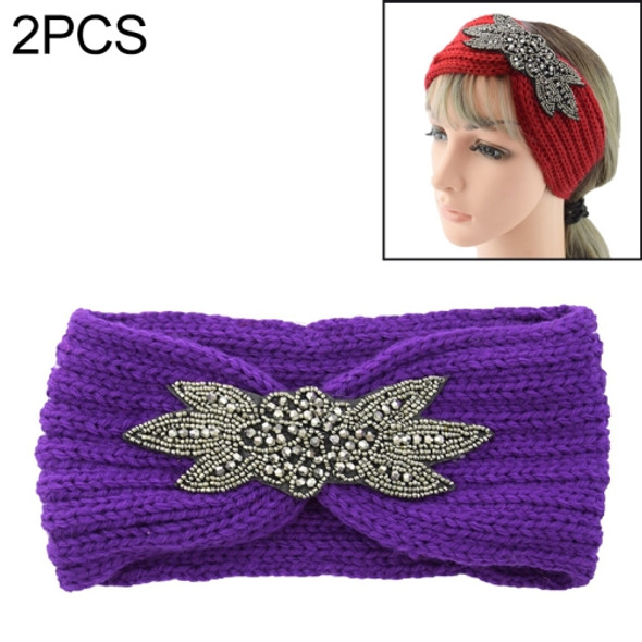 2 PCS Diamond Six-leaf Gem Knitting Wool Hair Band Sports Manual Head Warm Hair Band(Purple)