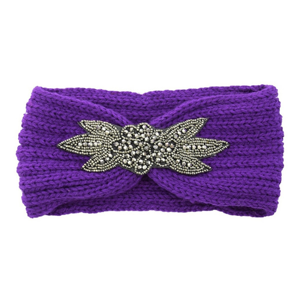 2 PCS Diamond Six-leaf Gem Knitting Wool Hair Band Sports Manual Head Warm Hair Band(Purple)