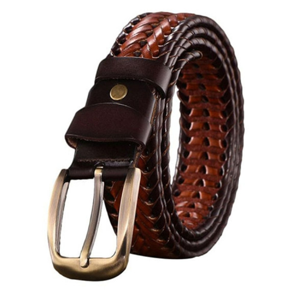 Wide Edition Hand Woven Lacquered Genuine Leather Waistband for Men, Belt Length:110cm(Double Color)