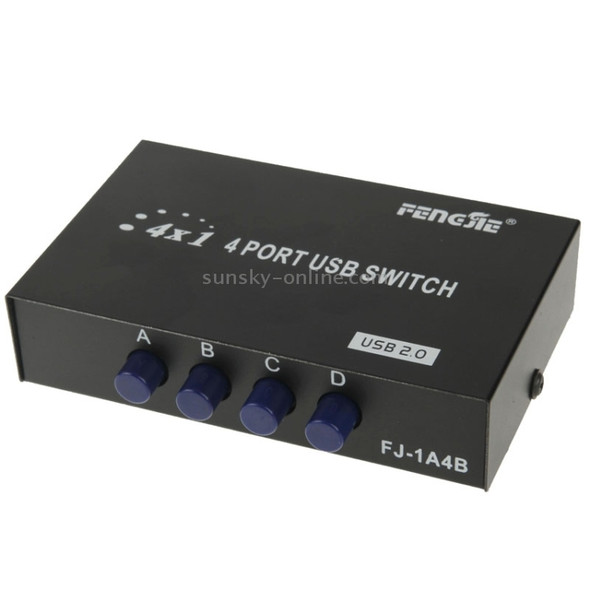 FENGJIE FJ-IA4B-C 4 Ports High Speed USB 2.0 Key-Press Switcher Share Switch Box for PC Computer Scanner Printer