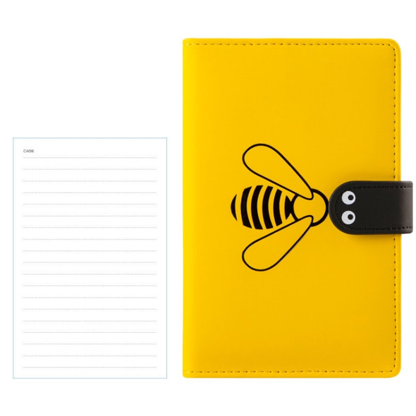 A6 Bee Pattern PU Cover Thread-bound Notebook Diary Book (Yellow-Ruled)