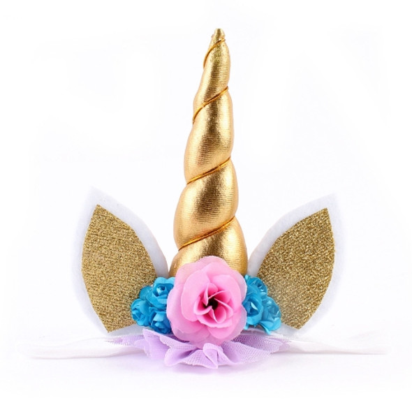 Children Fashion Lovely Unicorn Flower Shape Party Decorative Hair Hoop(Gold)
