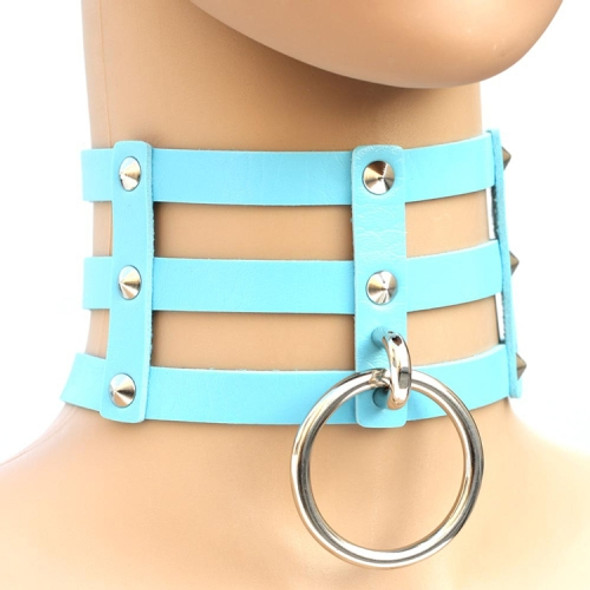 Harajuku Fashion Punk Gothic Rivets Collar Hand 3-rows Caged Leather Collar Necklace(Baby Blue)