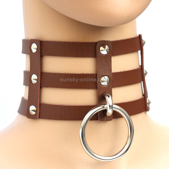 Harajuku Fashion Punk Gothic Rivets Collar Hand 3-rows Caged Leather Collar Necklace(Brown)