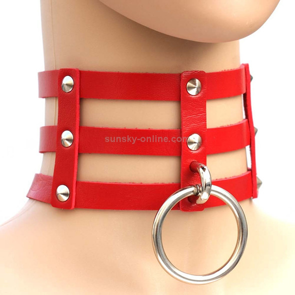 Harajuku Fashion Punk Gothic Rivets Collar Hand 3-rows Caged Leather Collar Necklace(Red)